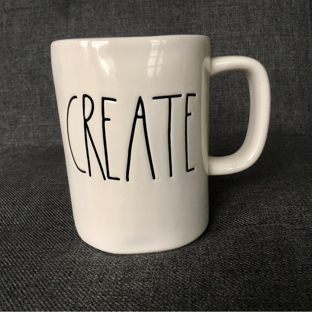 Rae Dunn “CREATE” Coffee Mug, Ivory, Black, 16 oz